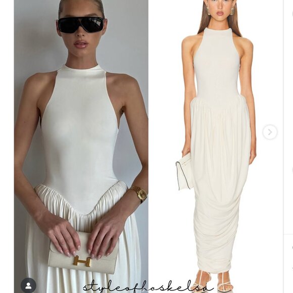 Helsa The Duchess Jersey Midi Dress Medium Ivory White Knit Cocktail Party - Picture 1 of 10